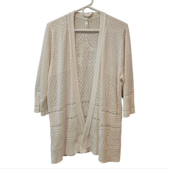NY Collection Sweaters - NY Collection Woman's White Elbow Length Lace Open From Cardigan Sweater 2X